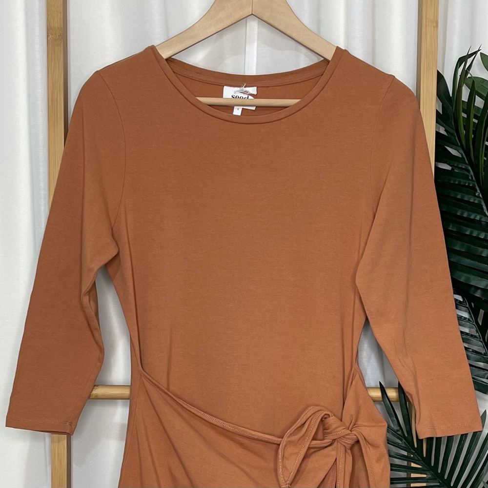 SOLD Seed Heritage Tan Beige Draped Tie Dress S - Picture 3 of 8